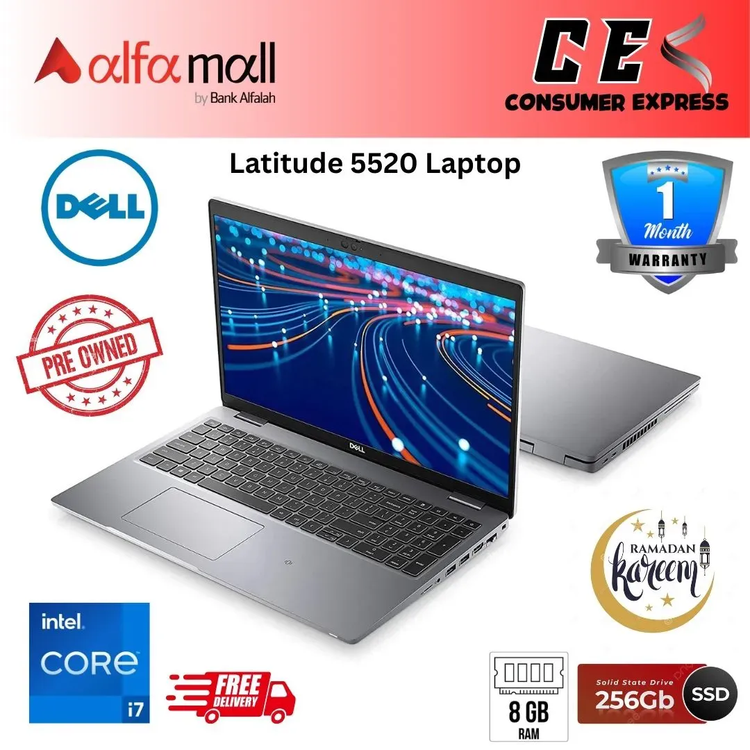 Dell Litude 5520 Core i71165G7 11th Gen 8GB RAM 256GB SSD 15.6" FHD PreOwned