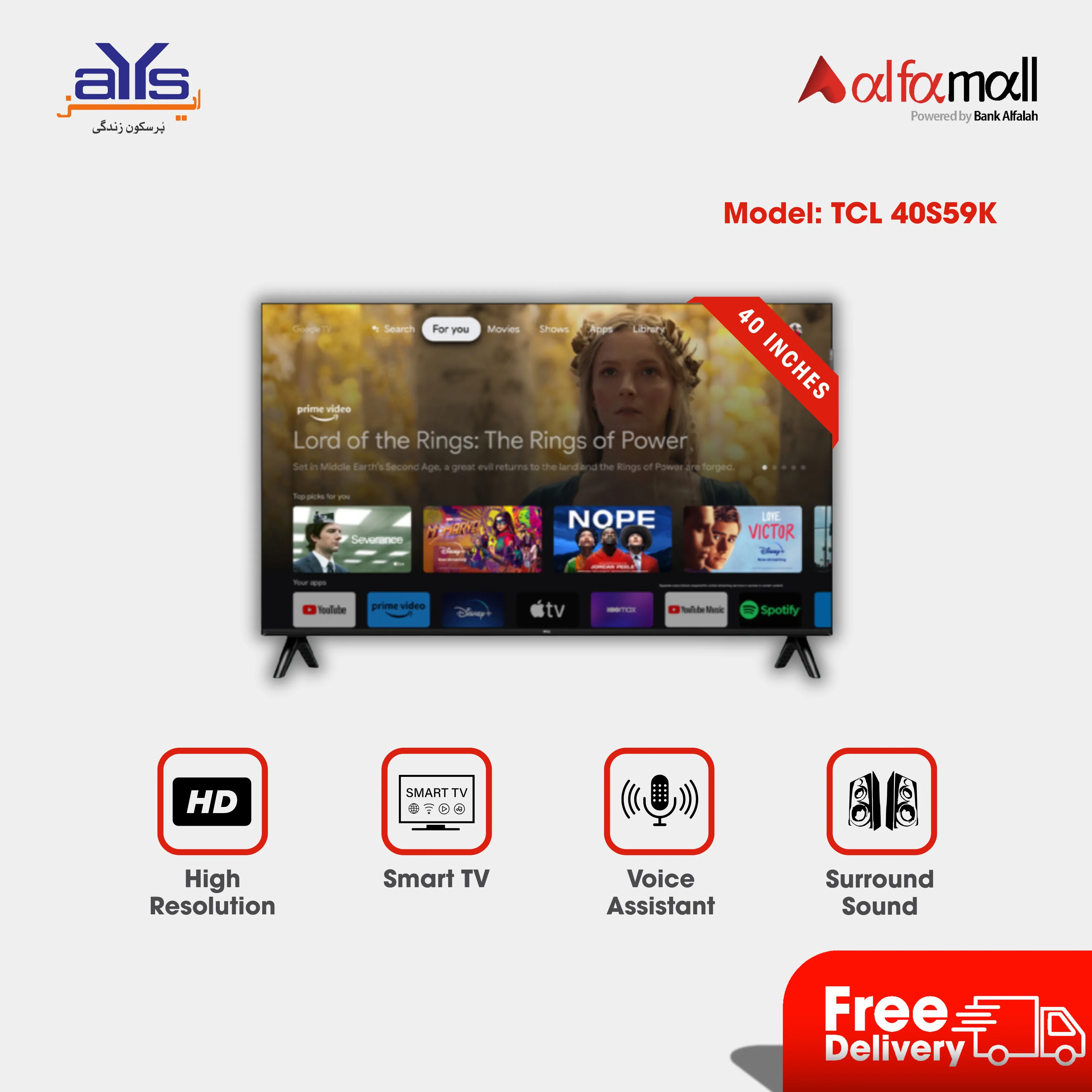 Tcl 40 Inch Qled Display 40S59K Led Tv stylish design with a super ...
