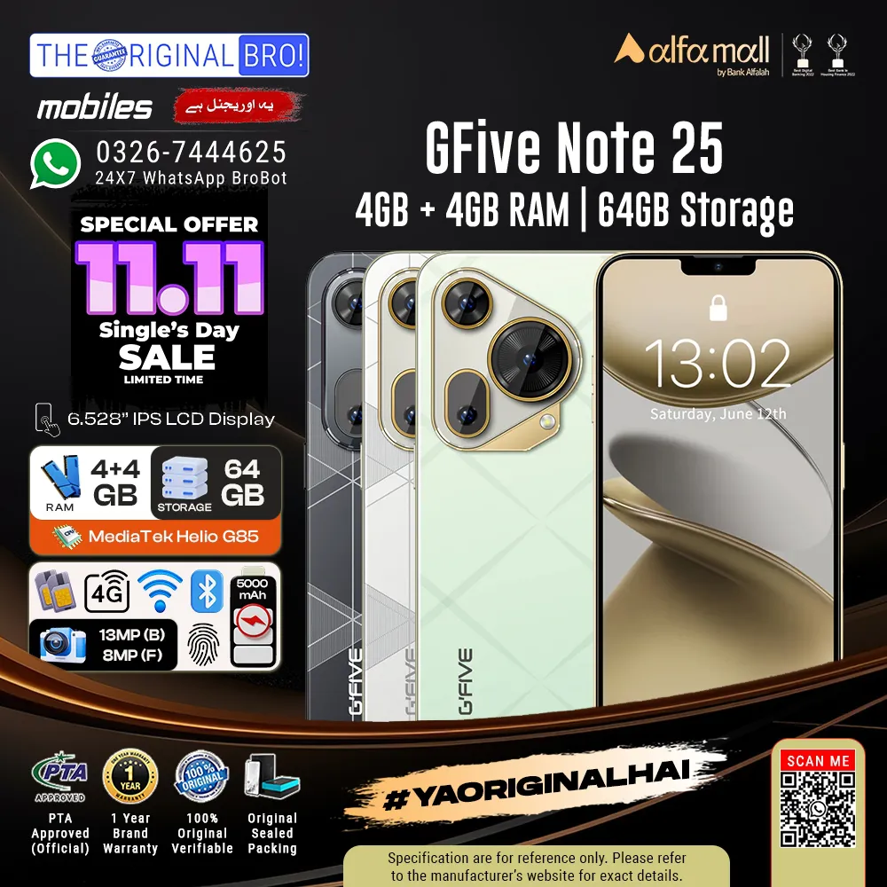 GFive Note 25 4/64 | Easy Monthly Installment on Bank Alfalah Credit Card
