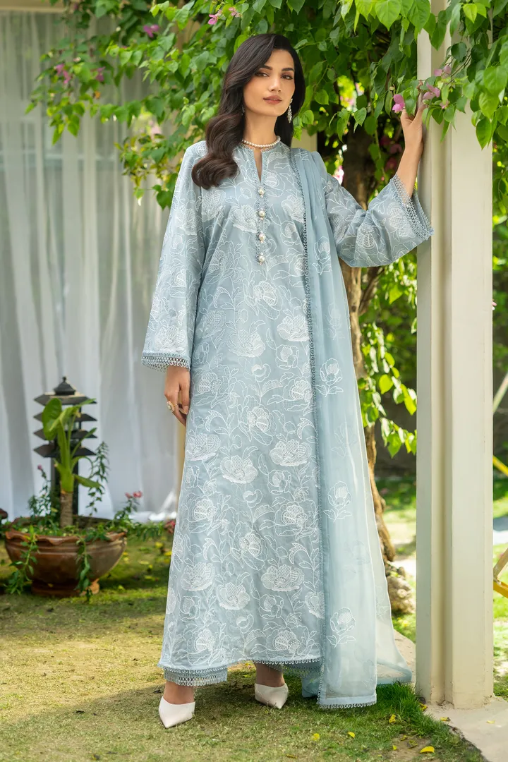 white christmas dresses Bareeze 3PC Embroidered Lawn Suit with pure chiffon Dupatta main image 0