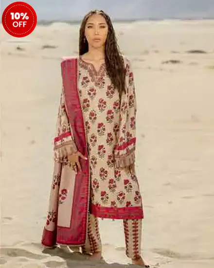 3 Pc Unstitched Printed Linen Suit | 502-A